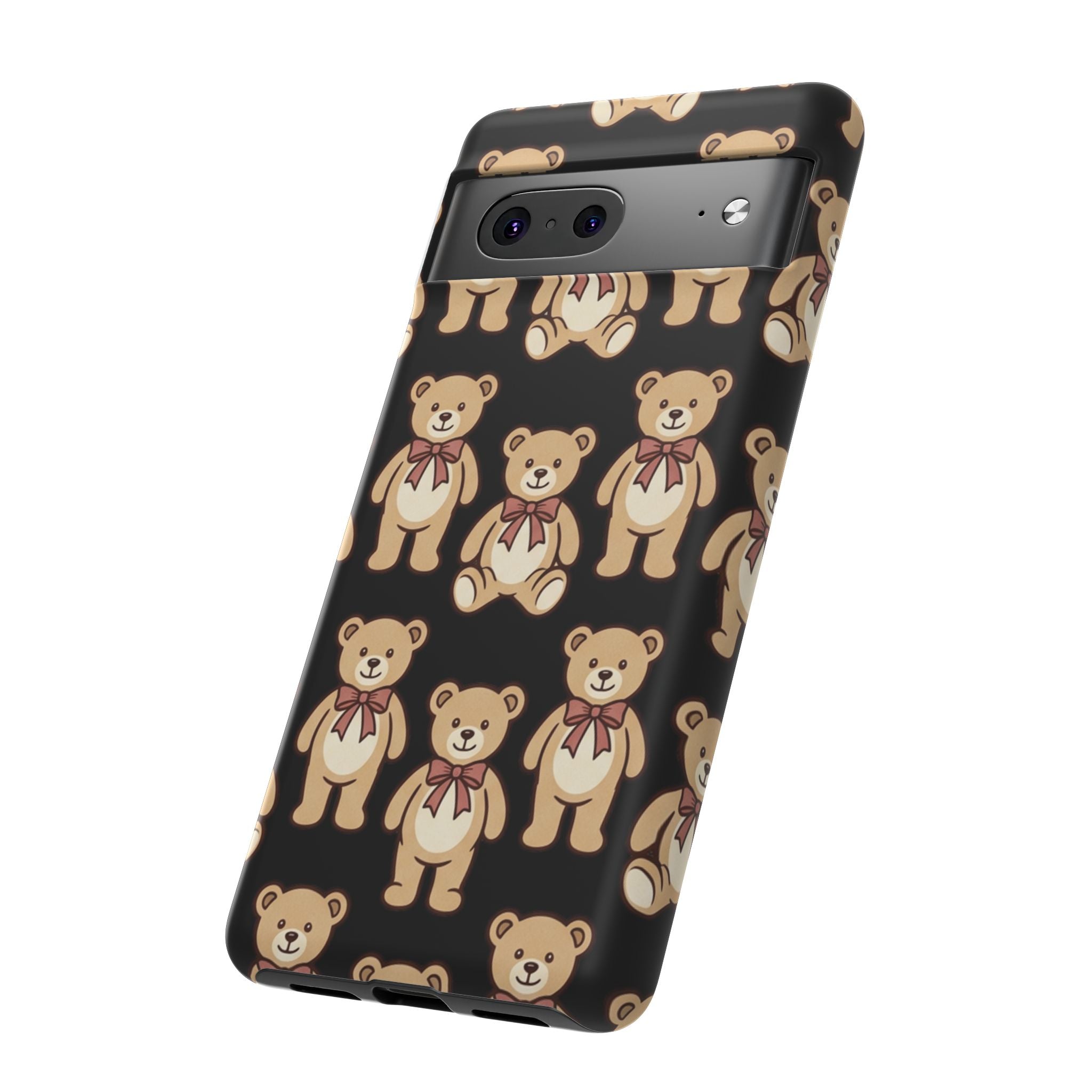 Teddy Bear Pattern Phone Case — Cute Vintage Ribbon Bears on Black