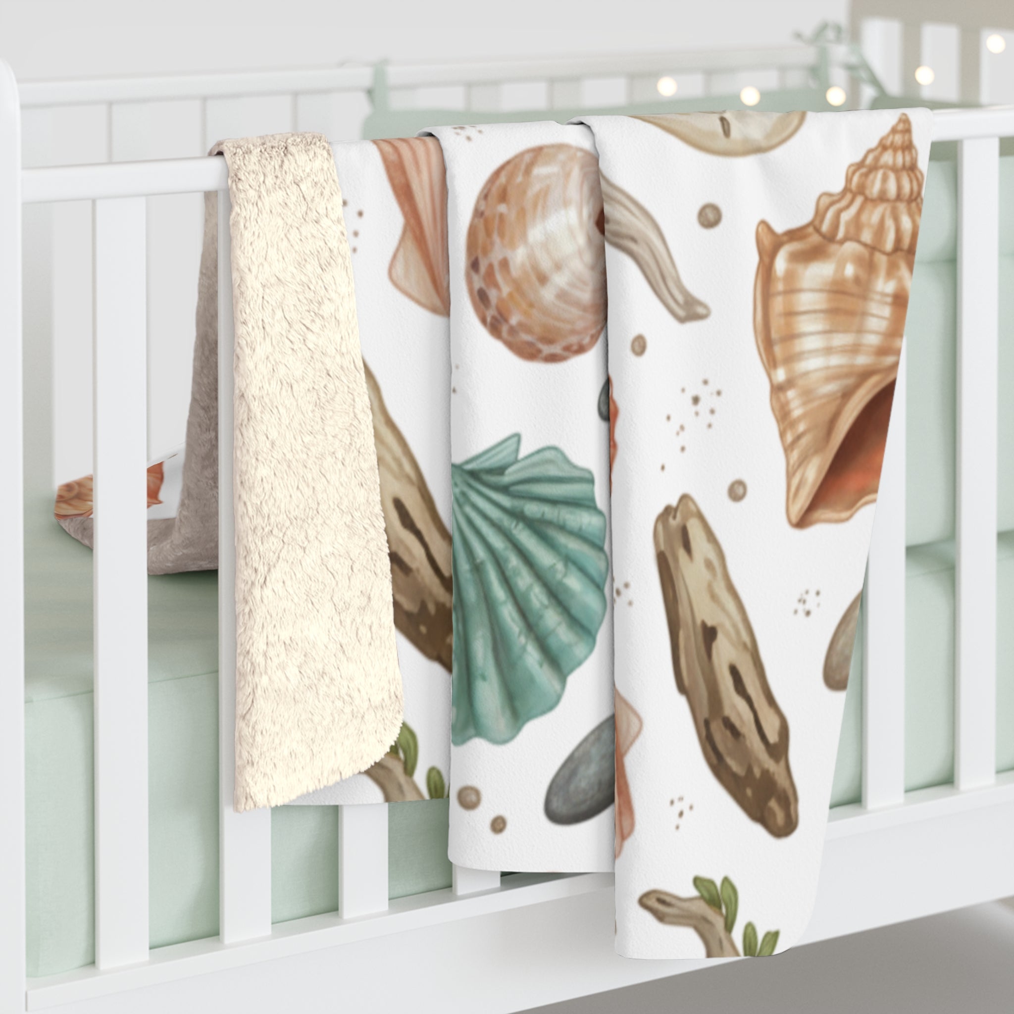 Seashell Sherpa Fleece Blanket – Cozy Nautical Beach Throw