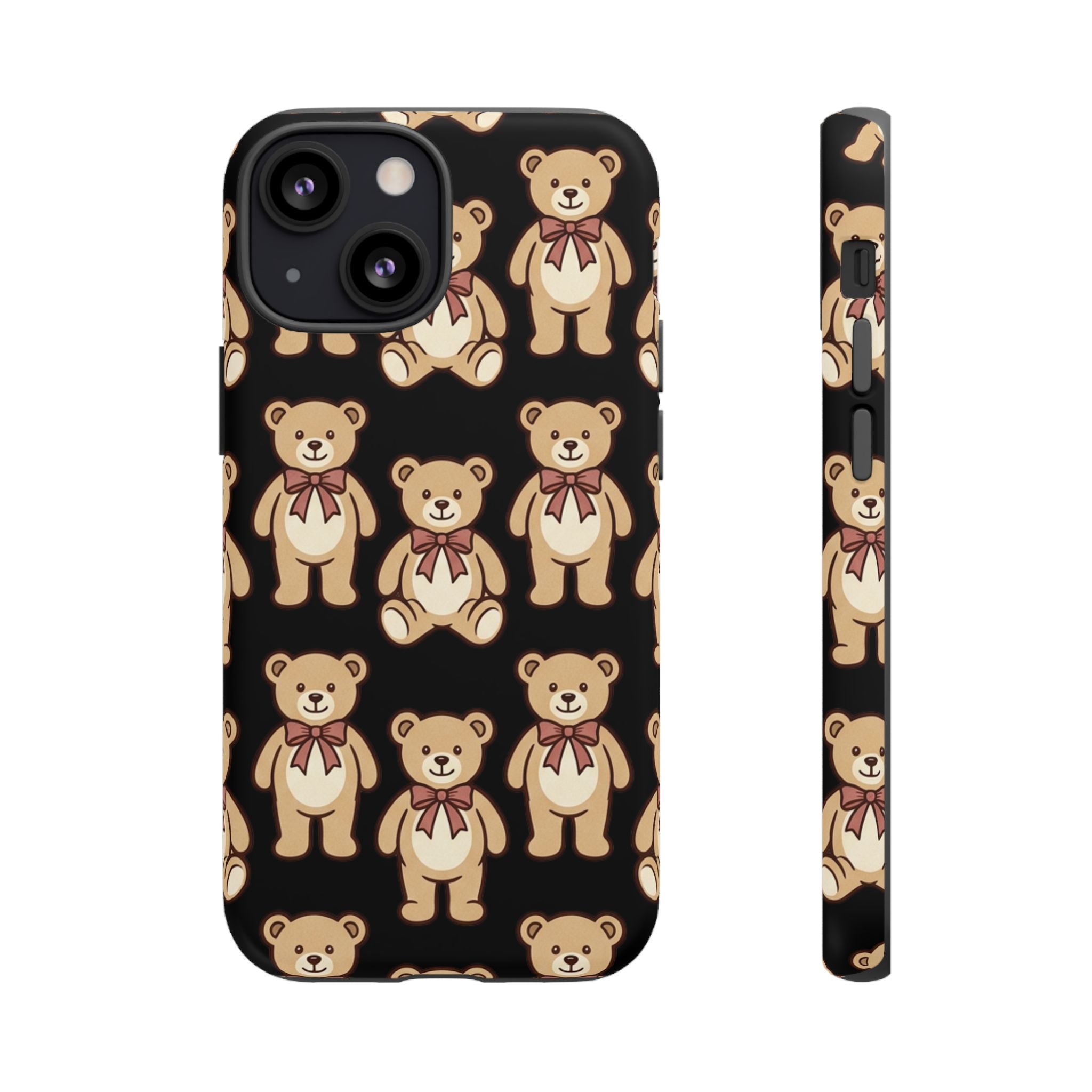 Teddy Bear Pattern Phone Case — Cute Vintage Ribbon Bears on Black