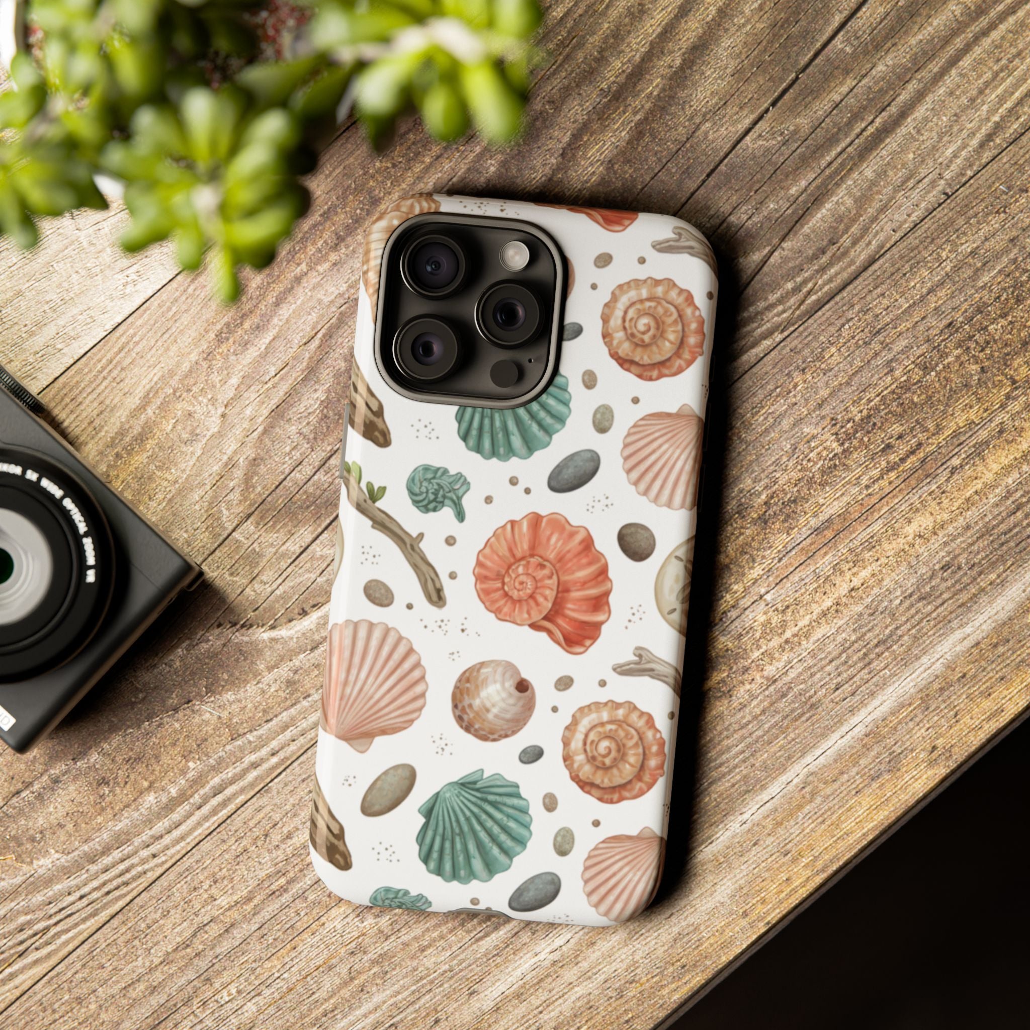 Seashell Pattern Phone Case - Coastal Beach Shells Protective Tough Case
