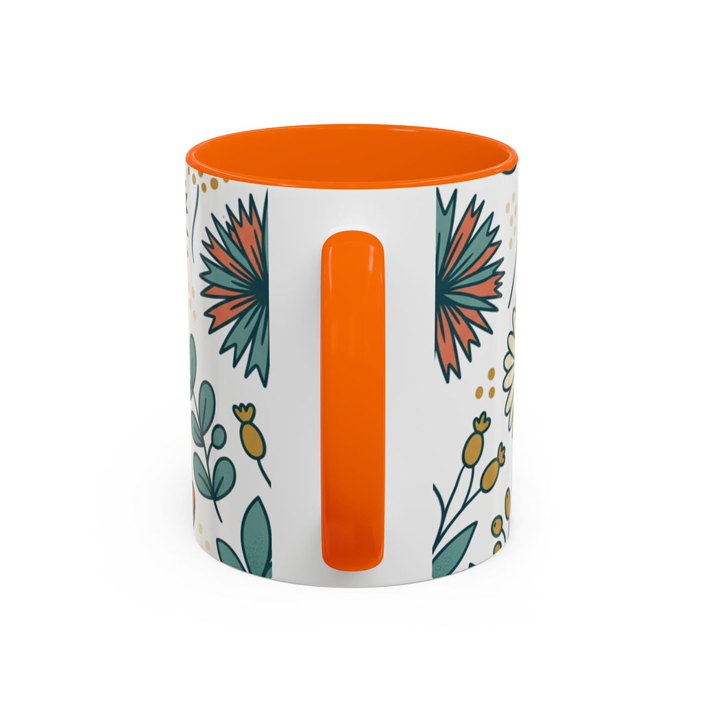 Floral Accent Coffee Mug — Orange Peony Pattern, 11/15oz