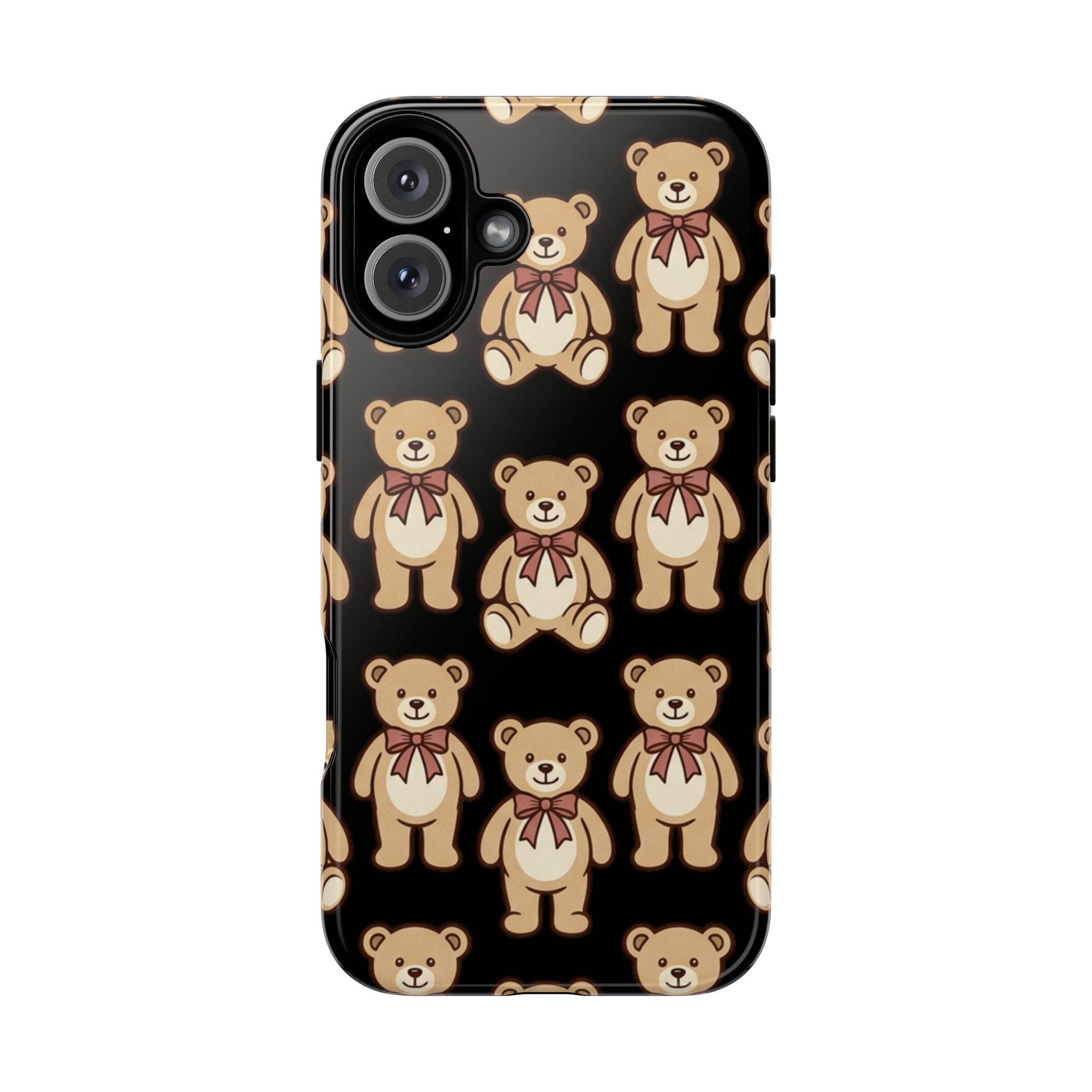 Teddy Bear Pattern Phone Case — Cute Vintage Ribbon Bears on Black