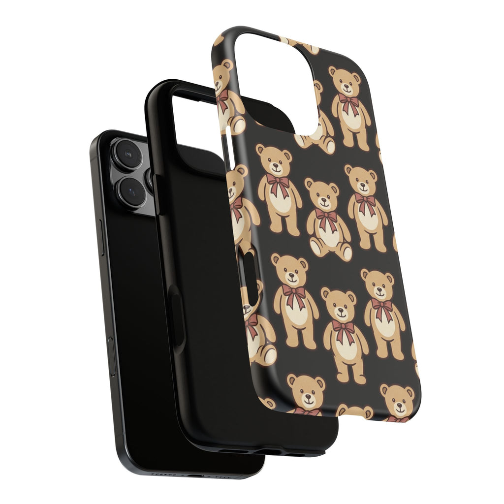 Teddy Bear Pattern Phone Case — Cute Vintage Ribbon Bears on Black